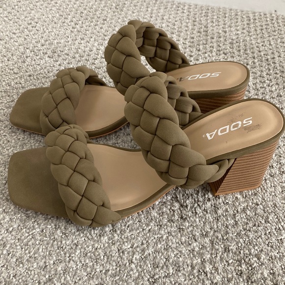 Soda Shoes Double Rope Block Heel Sandals In Olive Size Poshmark
